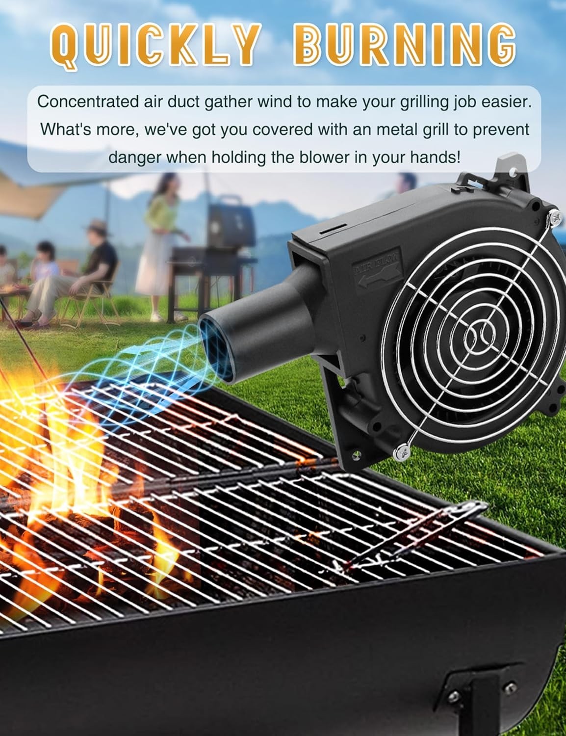 120mm BBQ 12V Blower Fan with 110v-240v AC Plug Variable Speed Controller, Sq...