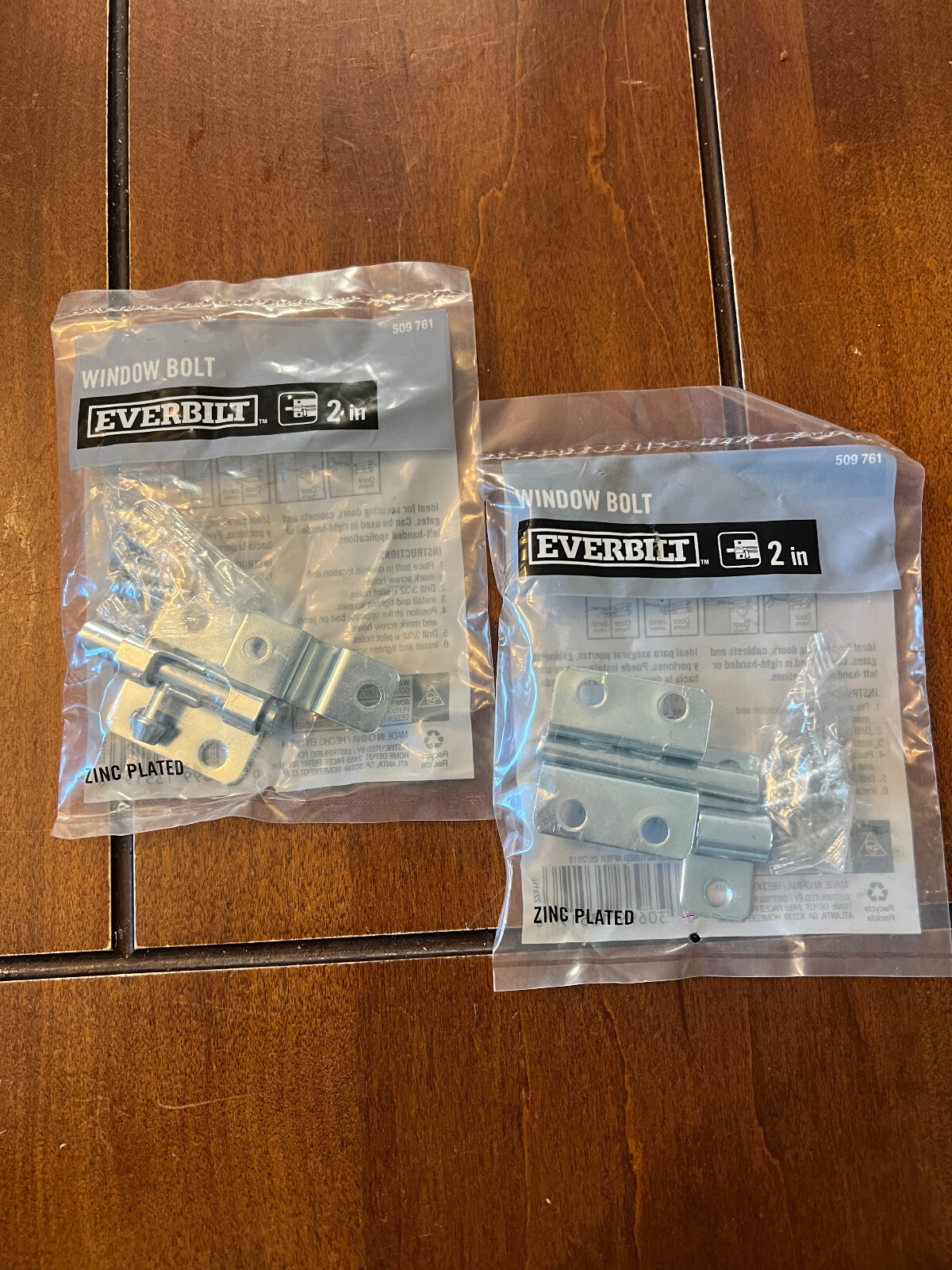 LOT OF 2 EVERBILT 2" ZINC PLATED WINDOW BOLT 509 761