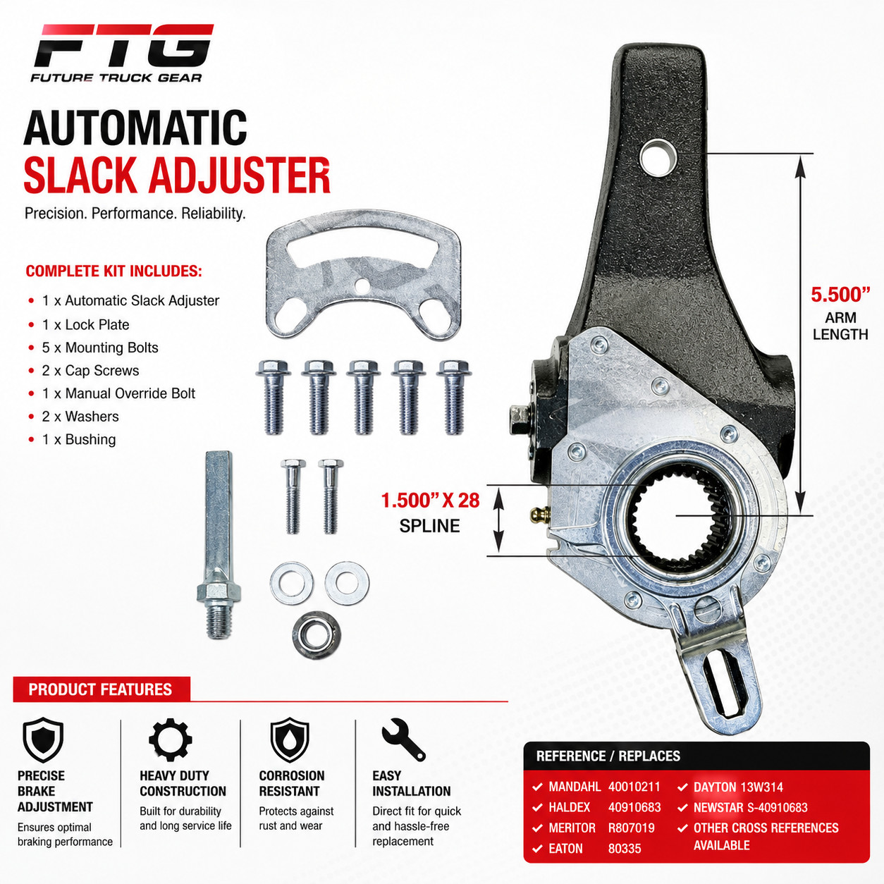 Automatic Slack Adjuster 28 Splinex5.5" Ref: Haldex 40010211, 133.2840, E-6944