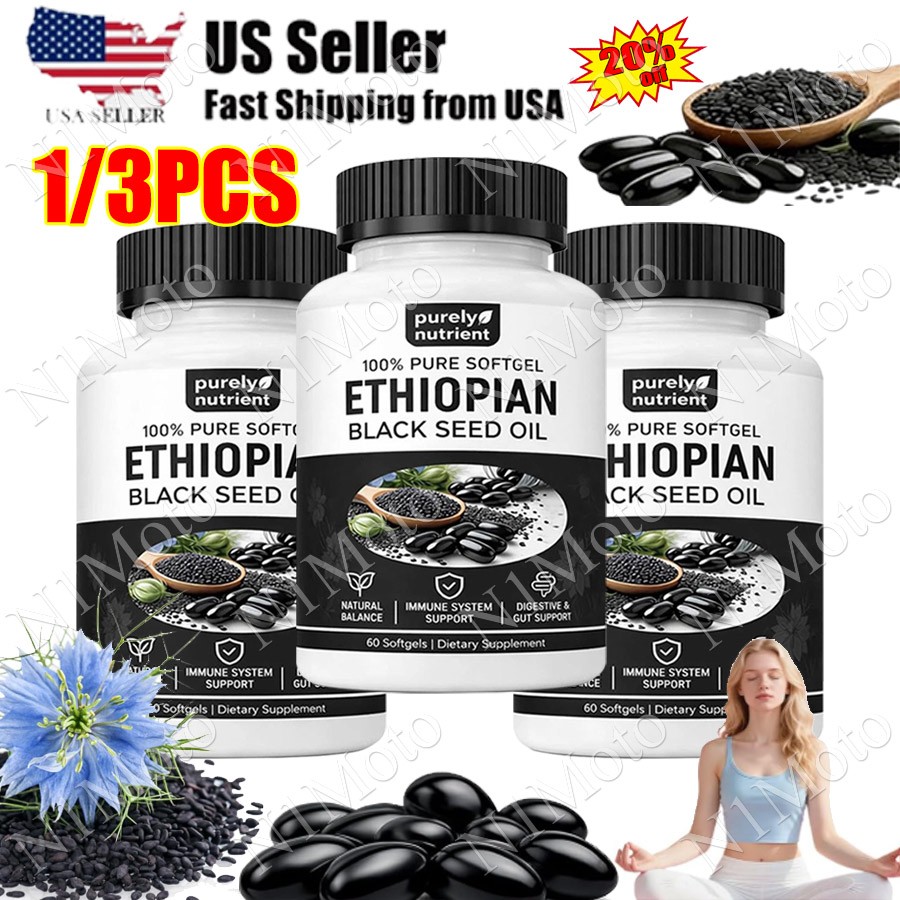 Ethiopian Black Seed Oil Softgels |4.64% Thymoquinone | Non-Gmo, Gluten-Free,60