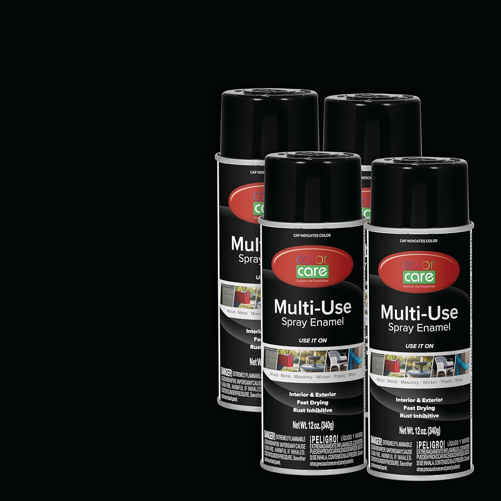 Color Care Spray Paint Gloss Black 12 oz- 4 pack
