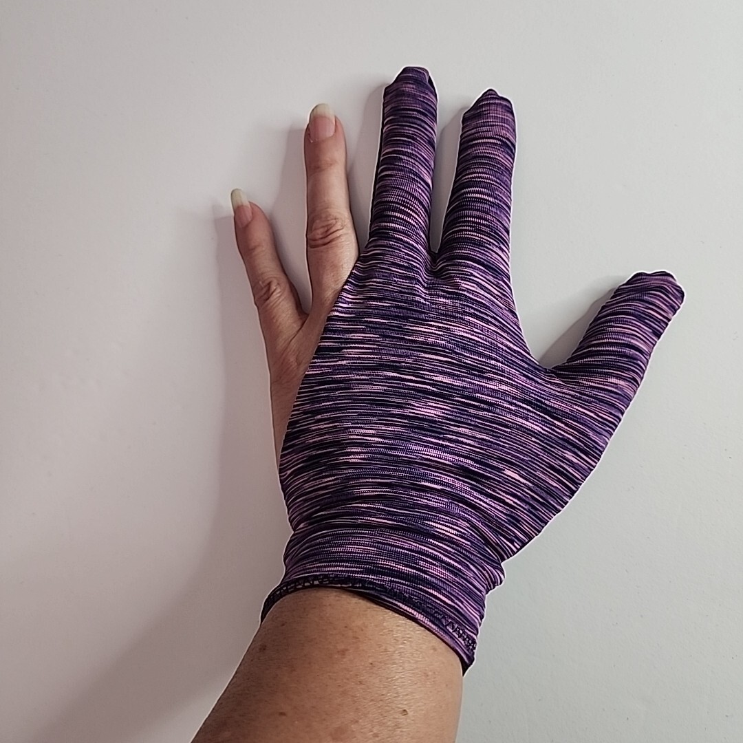 3 Finger Pool Billiards Glove Left Hand Sz Medium Purple Light Pink Black Stripe