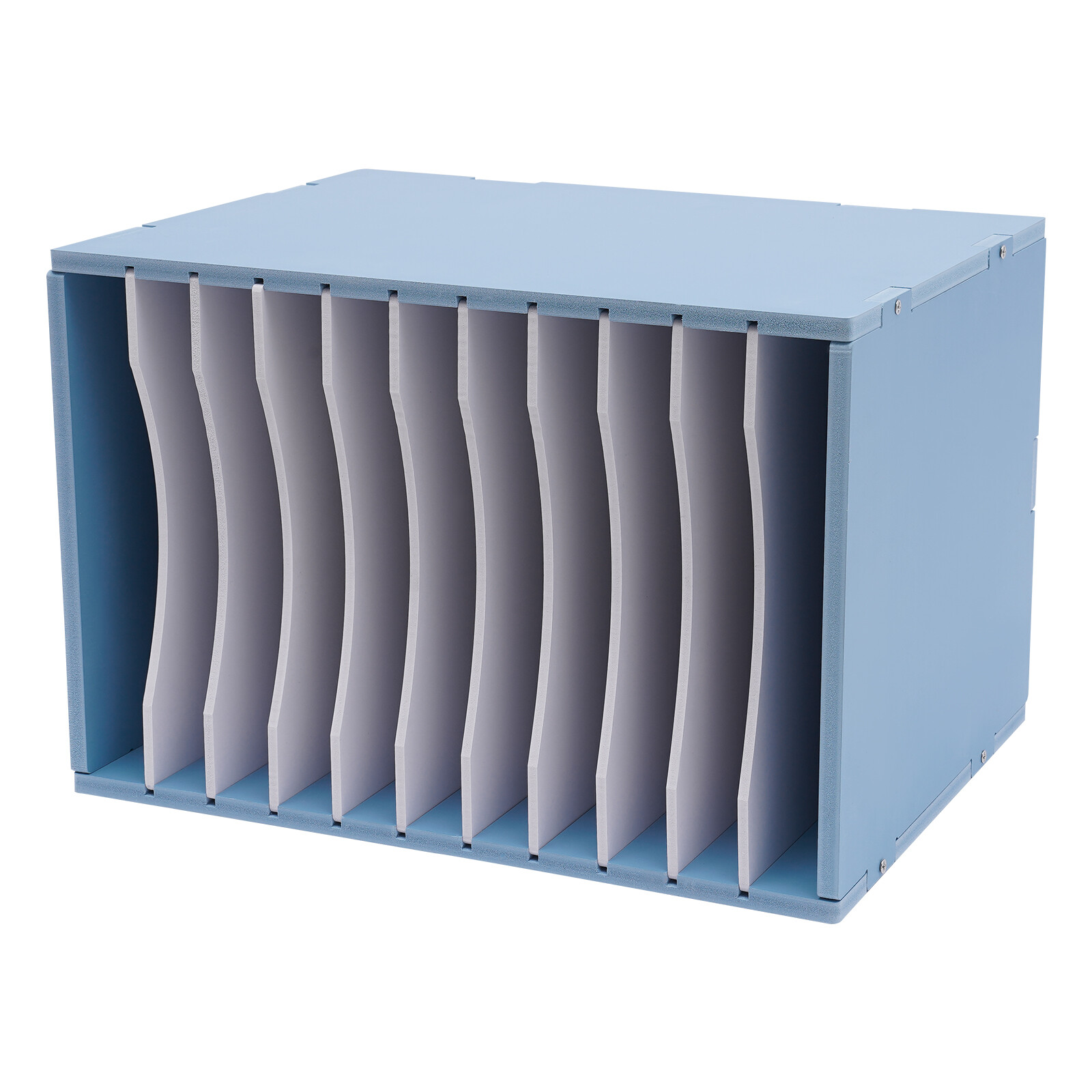 11-Compartment Vertical Desktop Sorter in Blue – Durable File Organizer