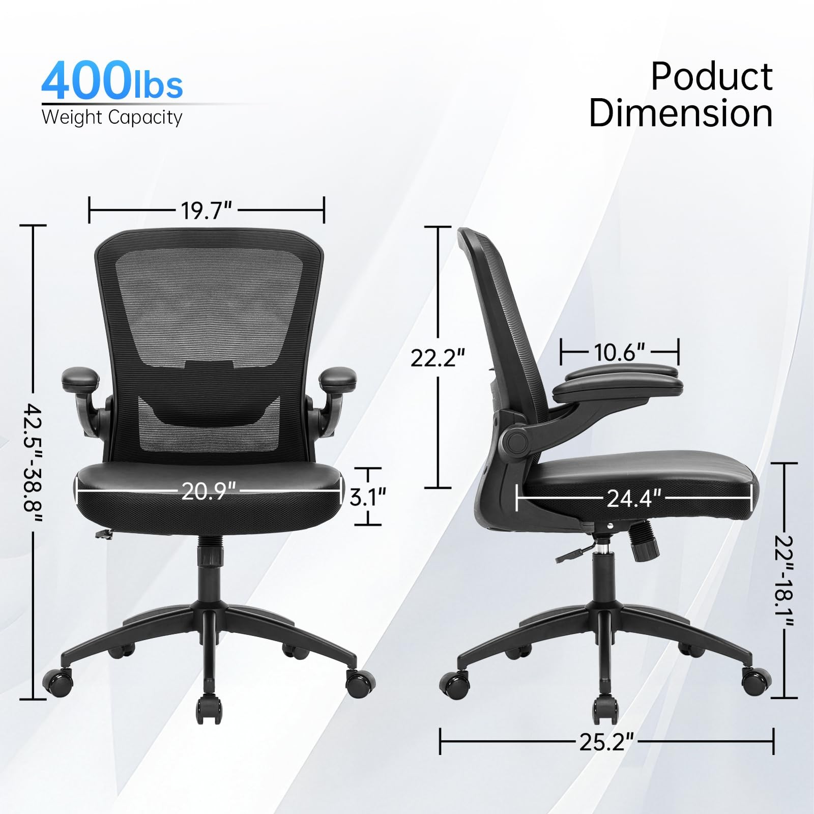 Ergonomic Office Chair,400LBS PU Leather Desk Chair with Mesh Back,Ultra Thic...
