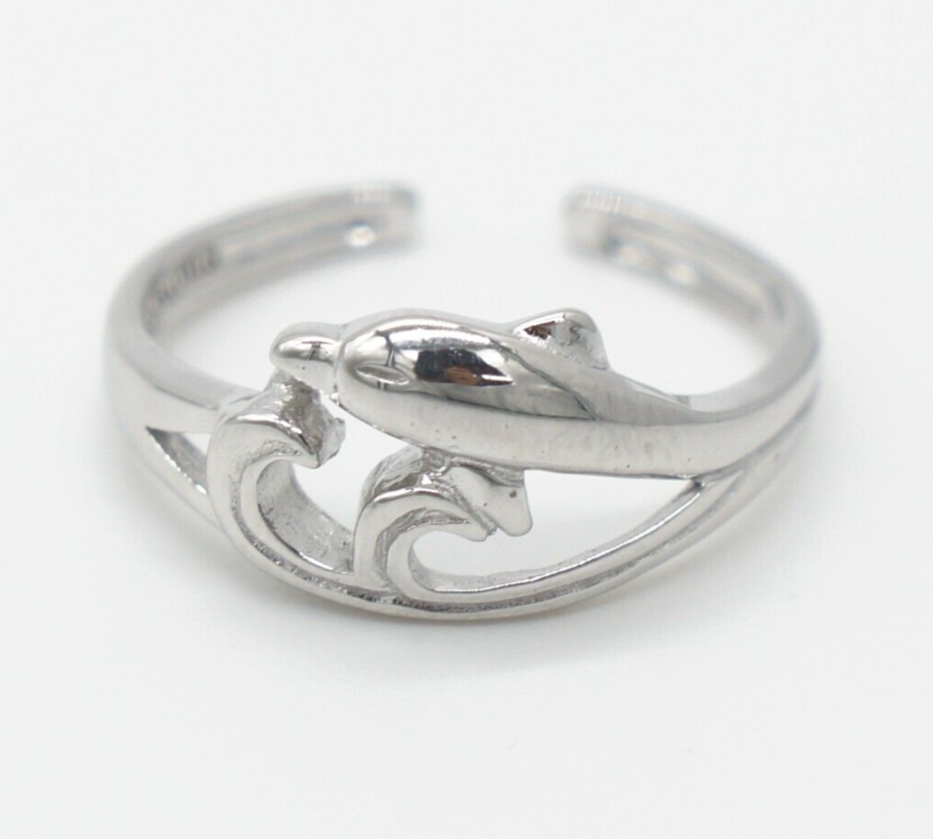 925 Sterling Silver Adjustable Toe Ring - Hawaiian Dolphin Wave
