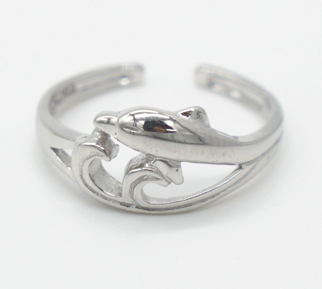 Solid 925 Sterling Silver Adjustable Toe Ring Jewelry - Hawaiian Dolphin Wave