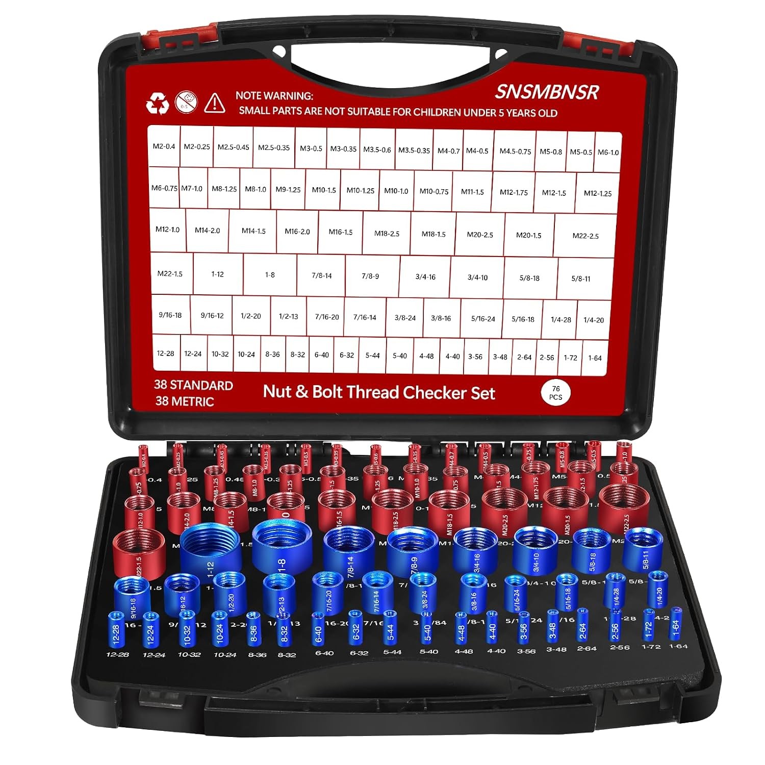 76Pcs Thread Checker, Nut and Bolt Thread Checker 38 Standard and 38 Metric Set,
