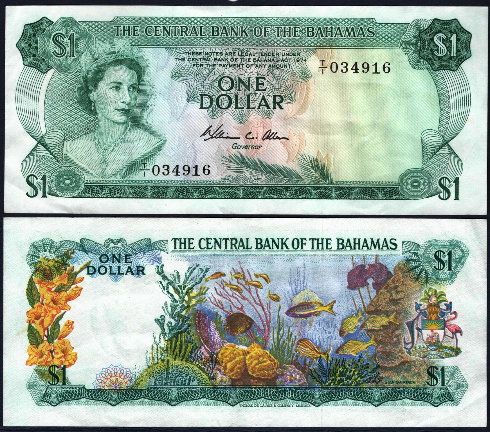 BAHAMAS 🇧🇸 P35b* 1 DOLLAR* ND 1974* SIGN W.C ALLEN* AU* USA SELLER