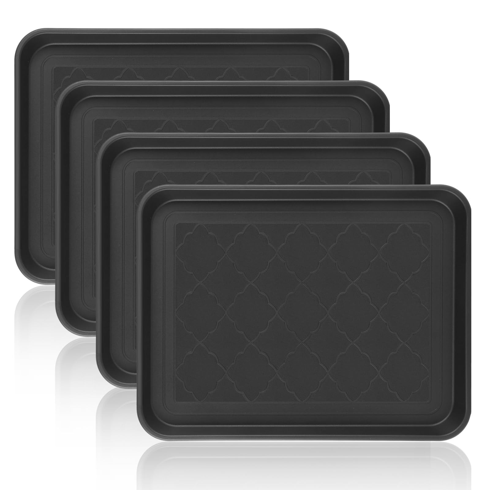 Waterproof Boot Trays 4-Pack, 16x12 Inch Shoe Mat Tray for Entryway - Black