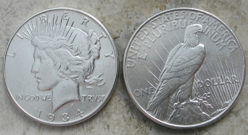 ROLL 1934-P PEACE SILVER DOLLARS.. AU/BU