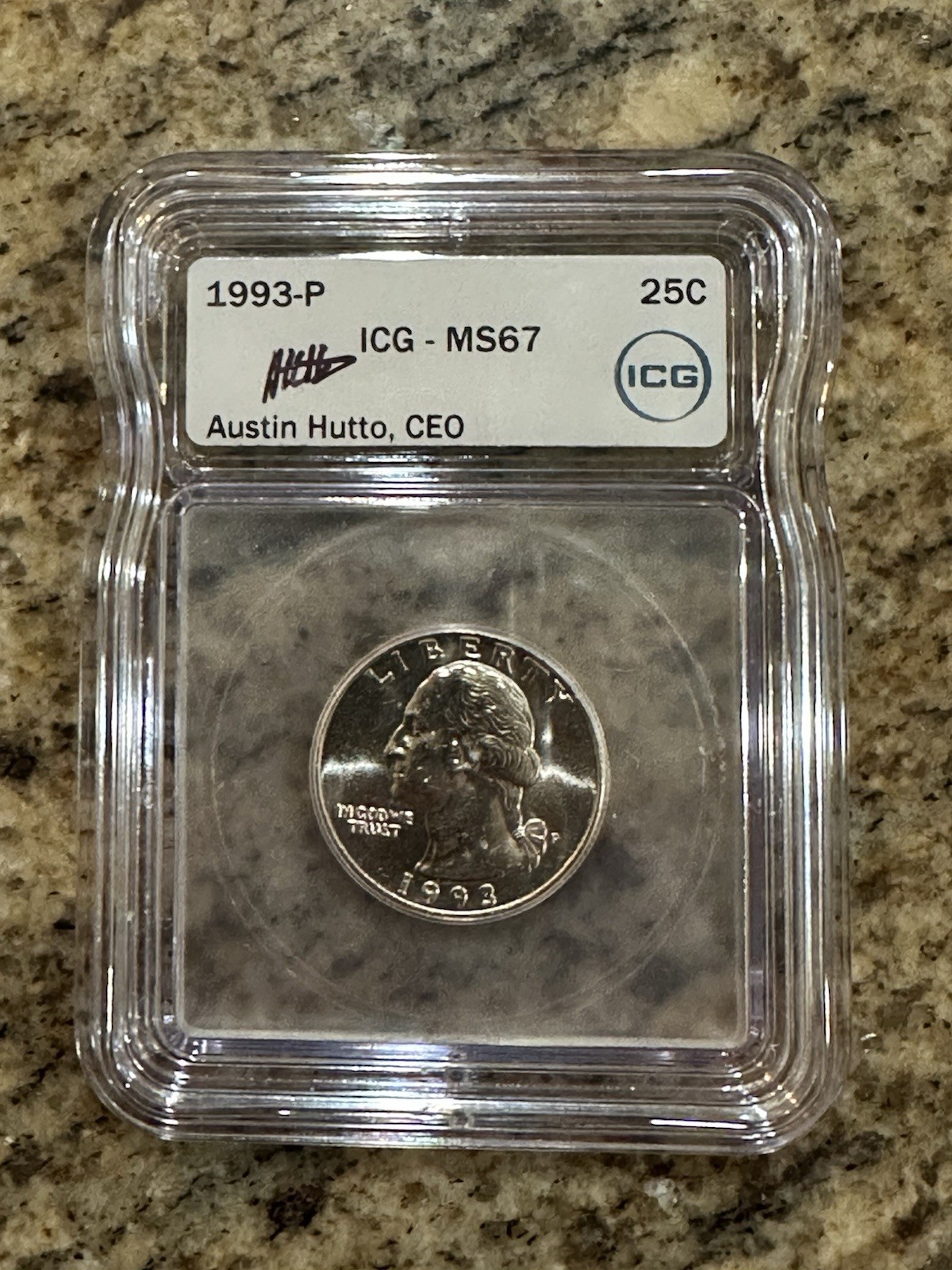 1993 P Washington Quarter 25C ICG MS67 AUSTIN HUTTO SIGNED