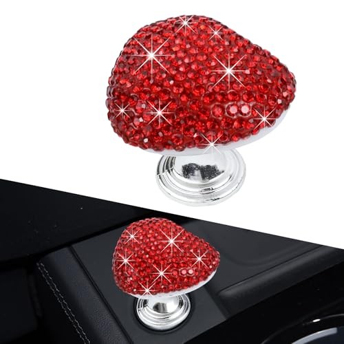 Hovom Bling Car Push Start Button Cover, Heart Shape One-Touch Start Button Red
