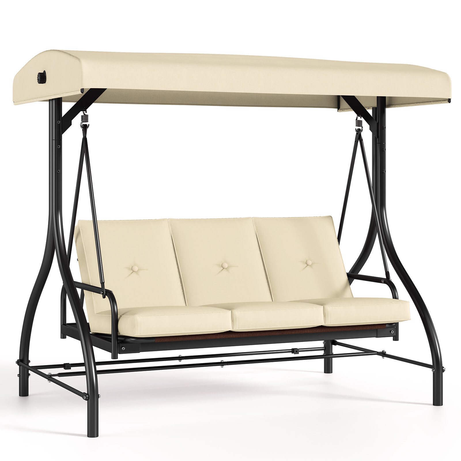 Porch Swing 3-Seat Patio Chair Outdoor Swing Chair Patio Hanging Swing W/ Canopy