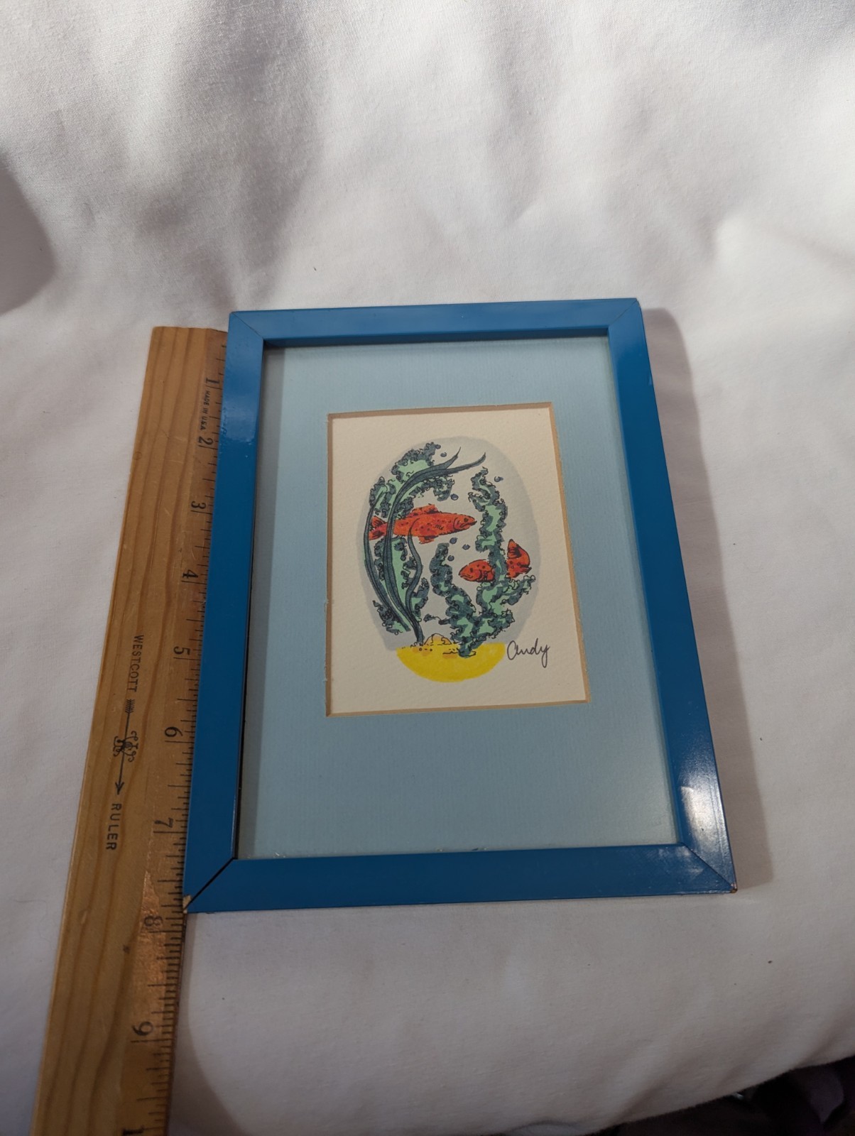 Framed handmade fish drawing - please read