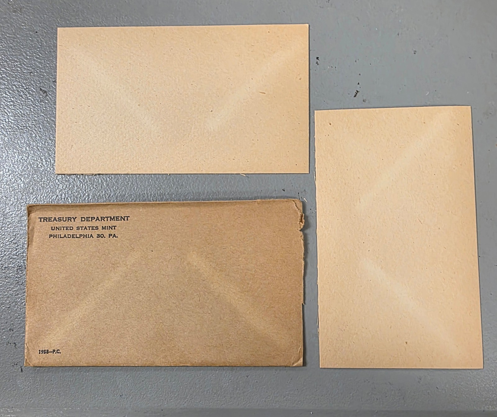 1958 Proof Set Envelope with cardboards. Issued by US Mint.  (NO COINS) One (1)