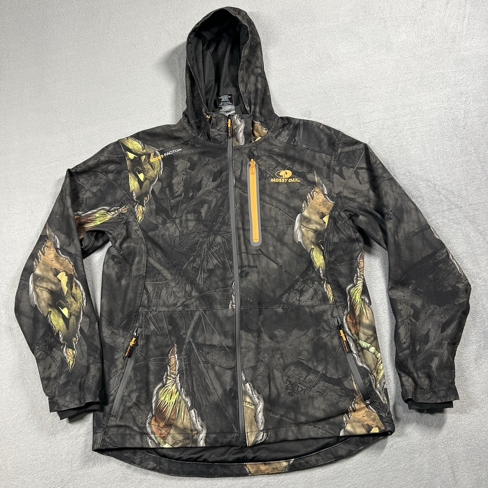 Mossy Oak Jacket Mens M Green Brown Camo Scent Factor Hooded Hunting Zip Pocket