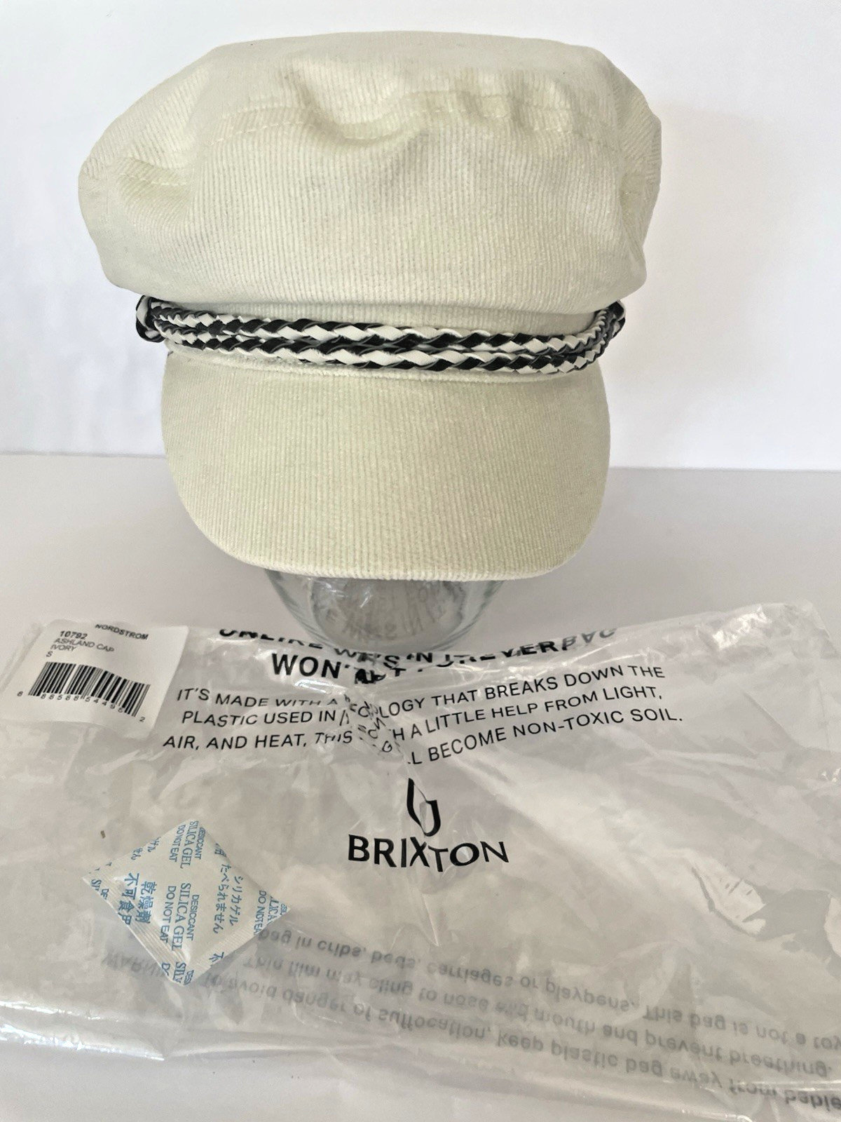 BRIXTON ASHLAND CORDORY IVORY CAP SIZE Sm. WITH BLACK & WHITE BRAID #10792 NWT