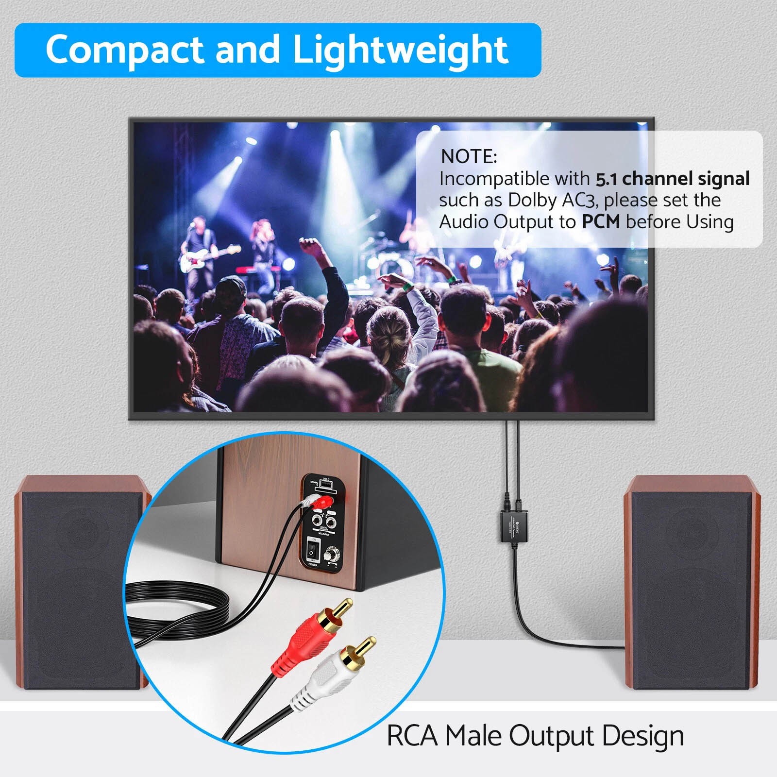 Portable Digital Audio Converter SPDIF Optical to Analog RCA Housing Plug & Play