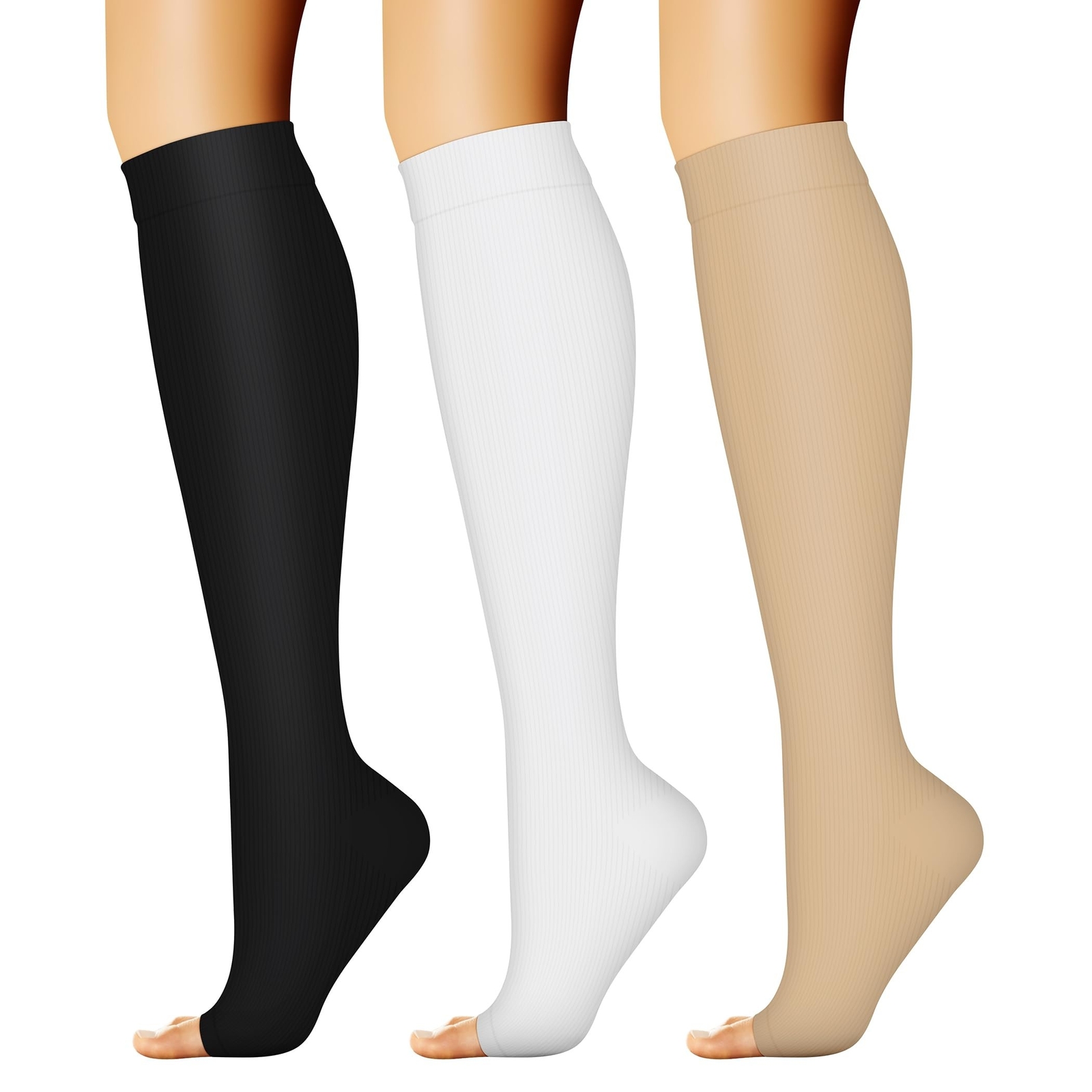 CHARMKING 3 Pairs Open Toe Compression Socks for Women & Men Circulation 15-2...