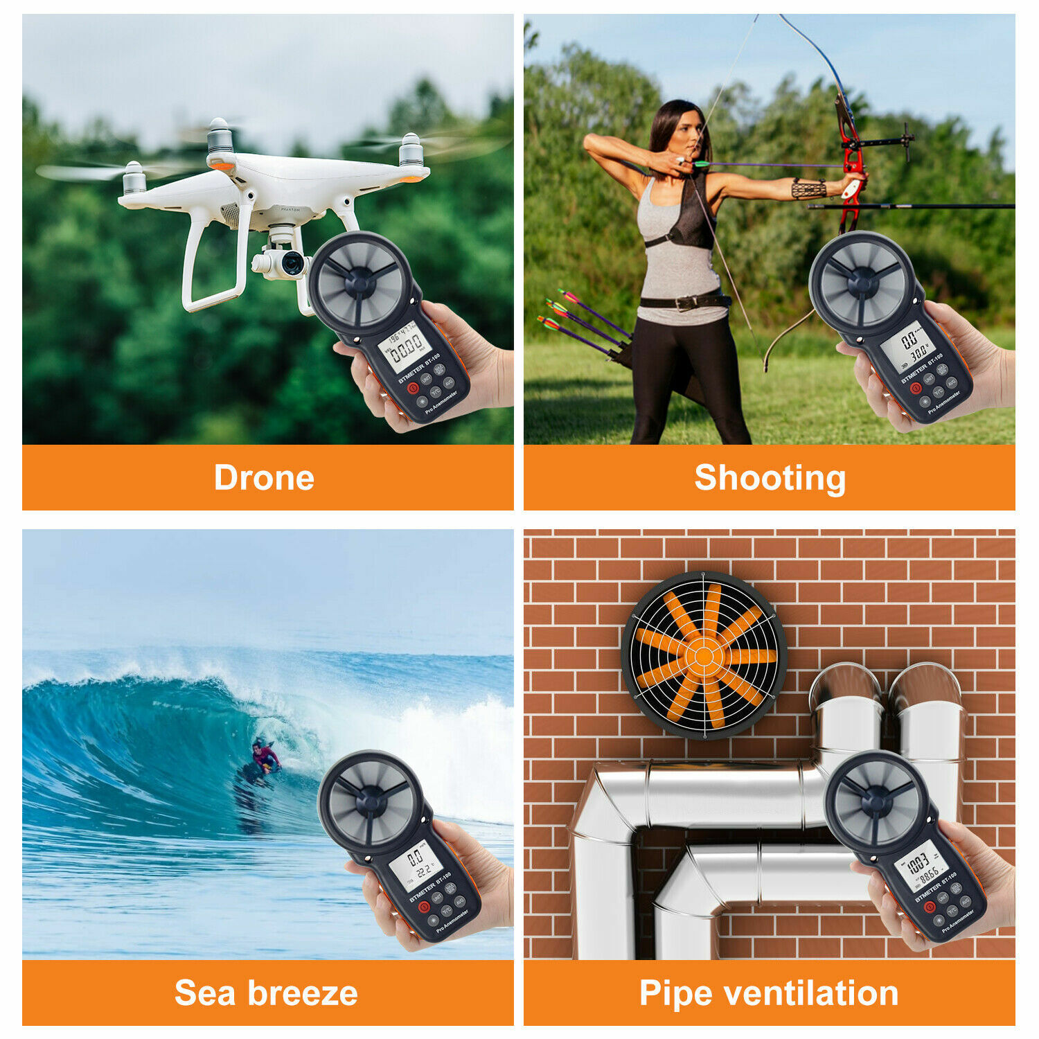 US BTMETER Wind Speed Meter Temperature Altitude Humidity Anemometer Barometer