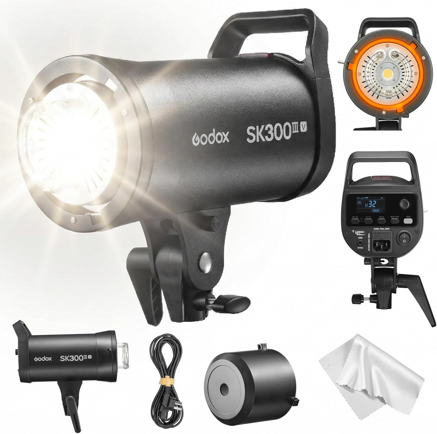 SK300IIIV GN58 Studio Flash Strobe, 2.4G Wireless X System, Upgraded 10W LED Mod