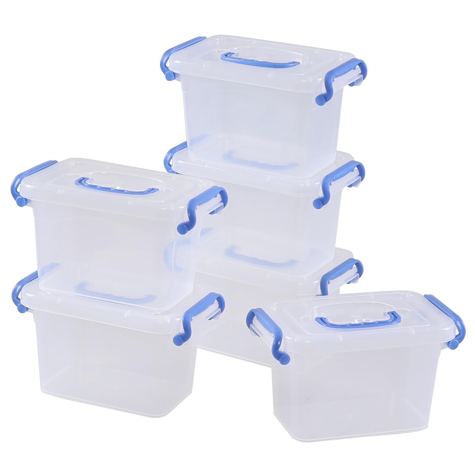 6 Pack Mini Plastic Clear Storage Box Container Lids Stackable Bin 1.5 L