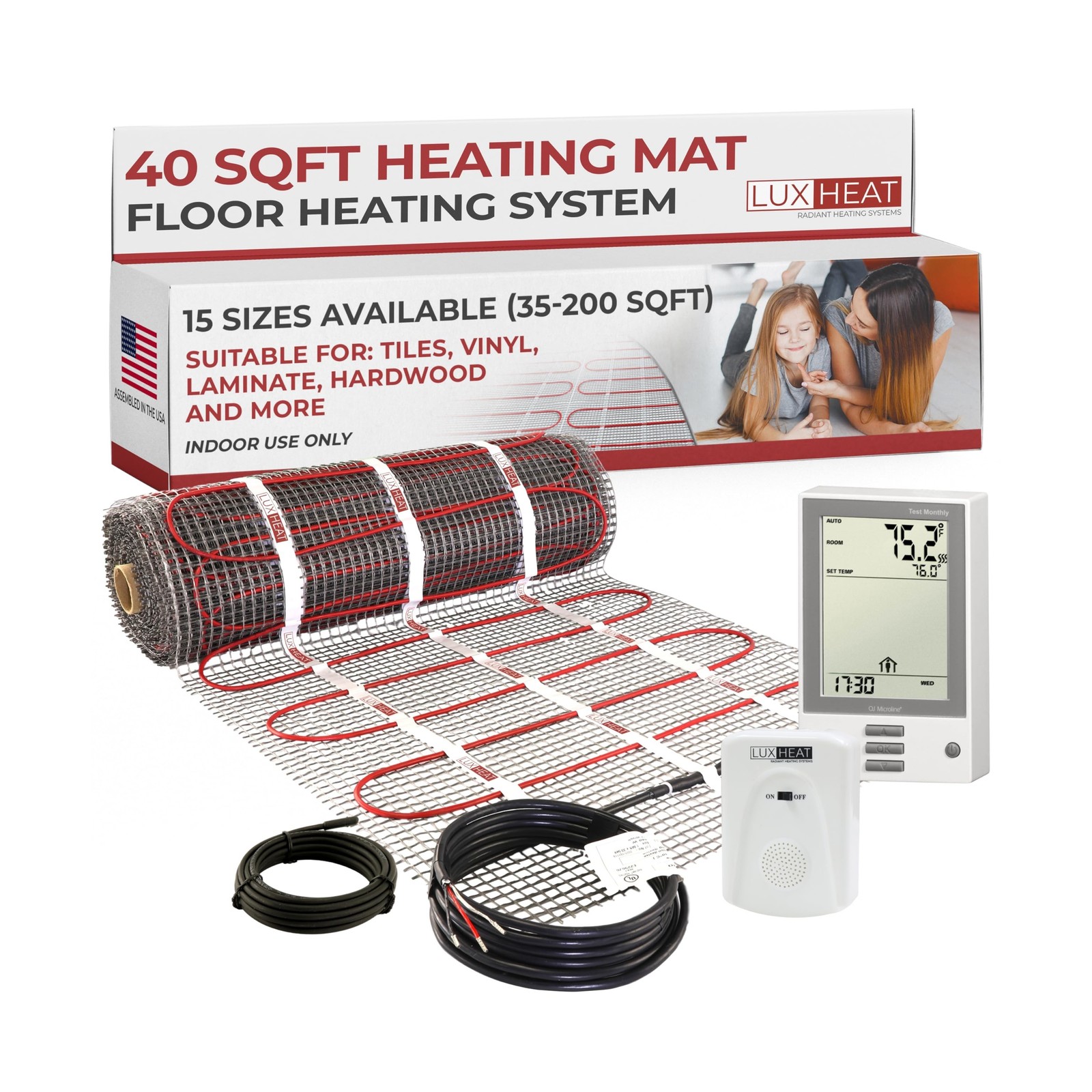 LuxHeat 40 Sqft Mat Kit, 240v Electric Radiant Floor Heating System for Under...
