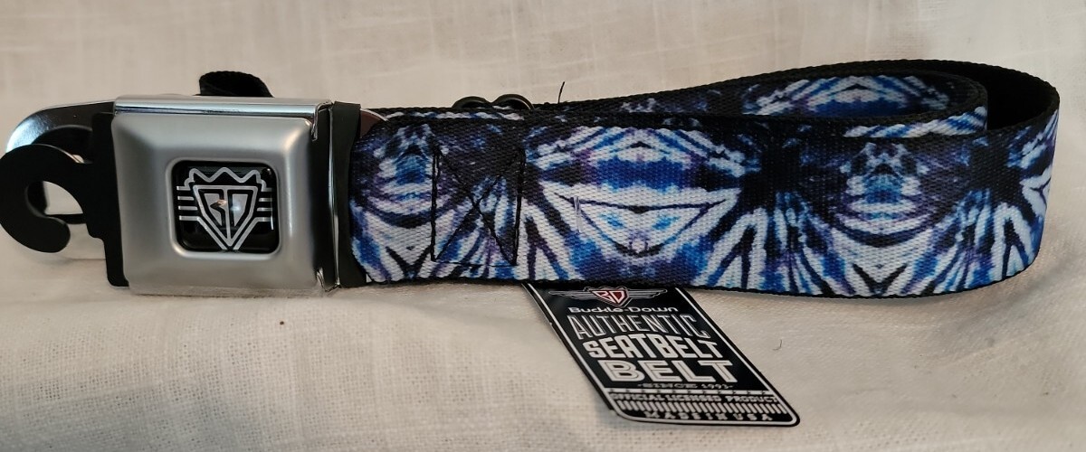 BLUE TIE DYE SEAT BELT BUCKLE WEB BELT