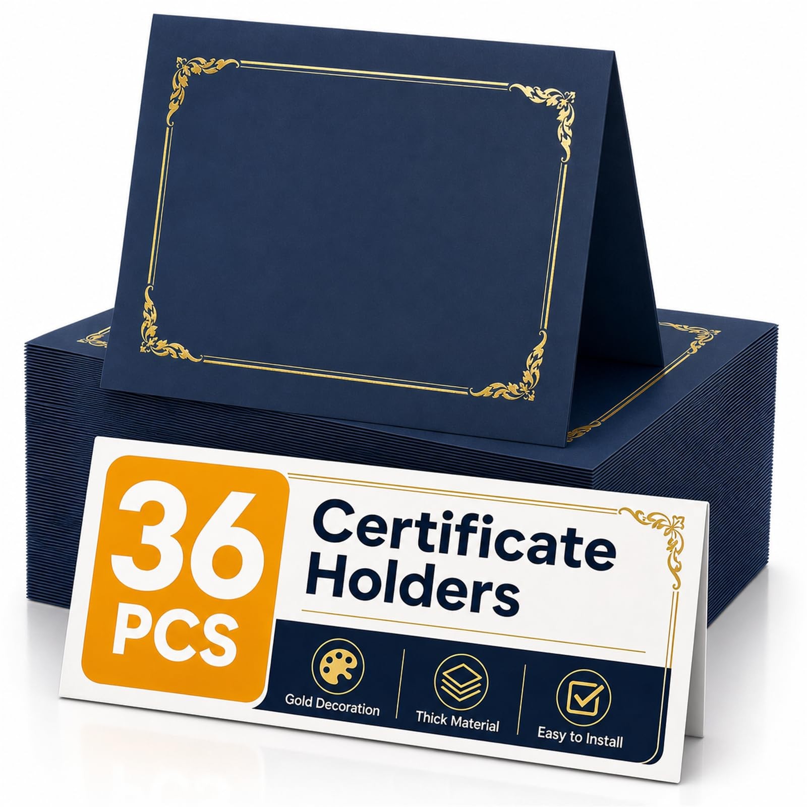 36 Packs Certificate Covers, 250gsm Navy Blue Diploma Holders with Gold Foil ...