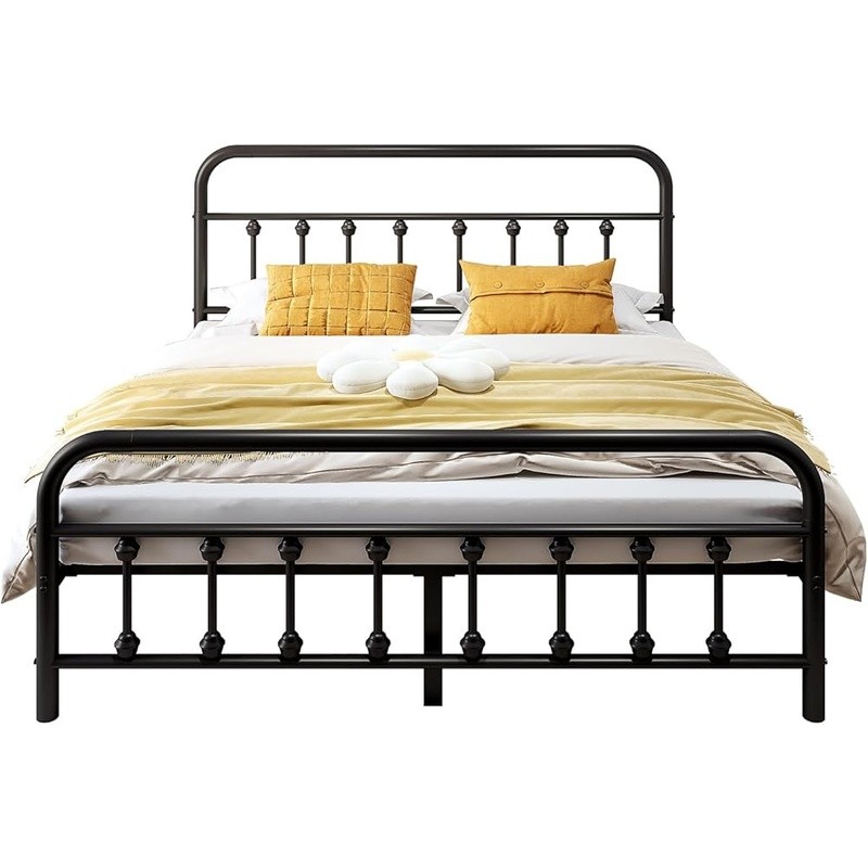 Metal Bed Frame Full Size w/ Headboard Structurally Stable Steel Slat Supported