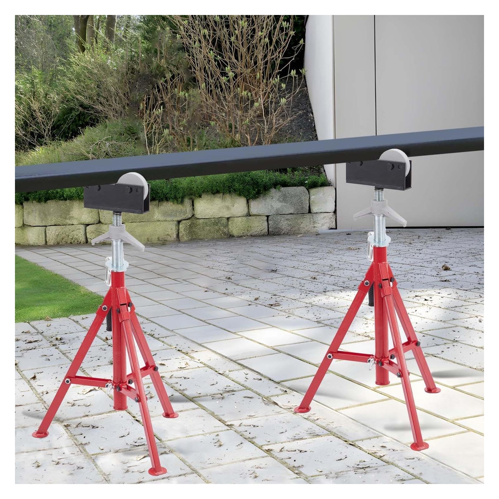 ⭐Adjustable 28"-52" Portable Pipe Stand 2500Lb Folding Jack Stands w/ Roller Hea