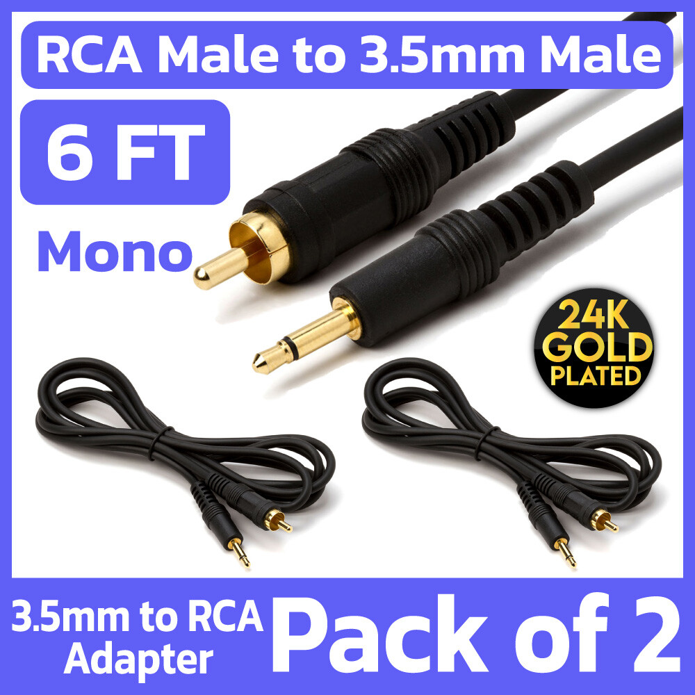 2 Pack 3.5mm Audio to RCA Cable 1/8" Mono Male to RCA Male Adapter AUX Plug Cord