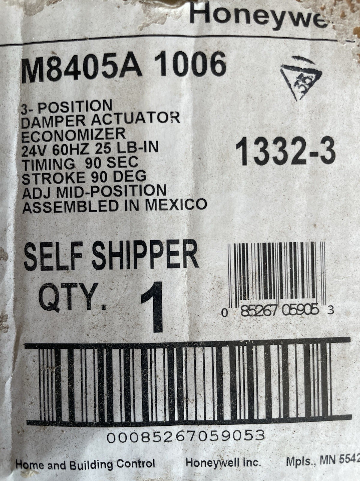Honeywell M8405A 1006  3 Position Damper / Economizer 24v New