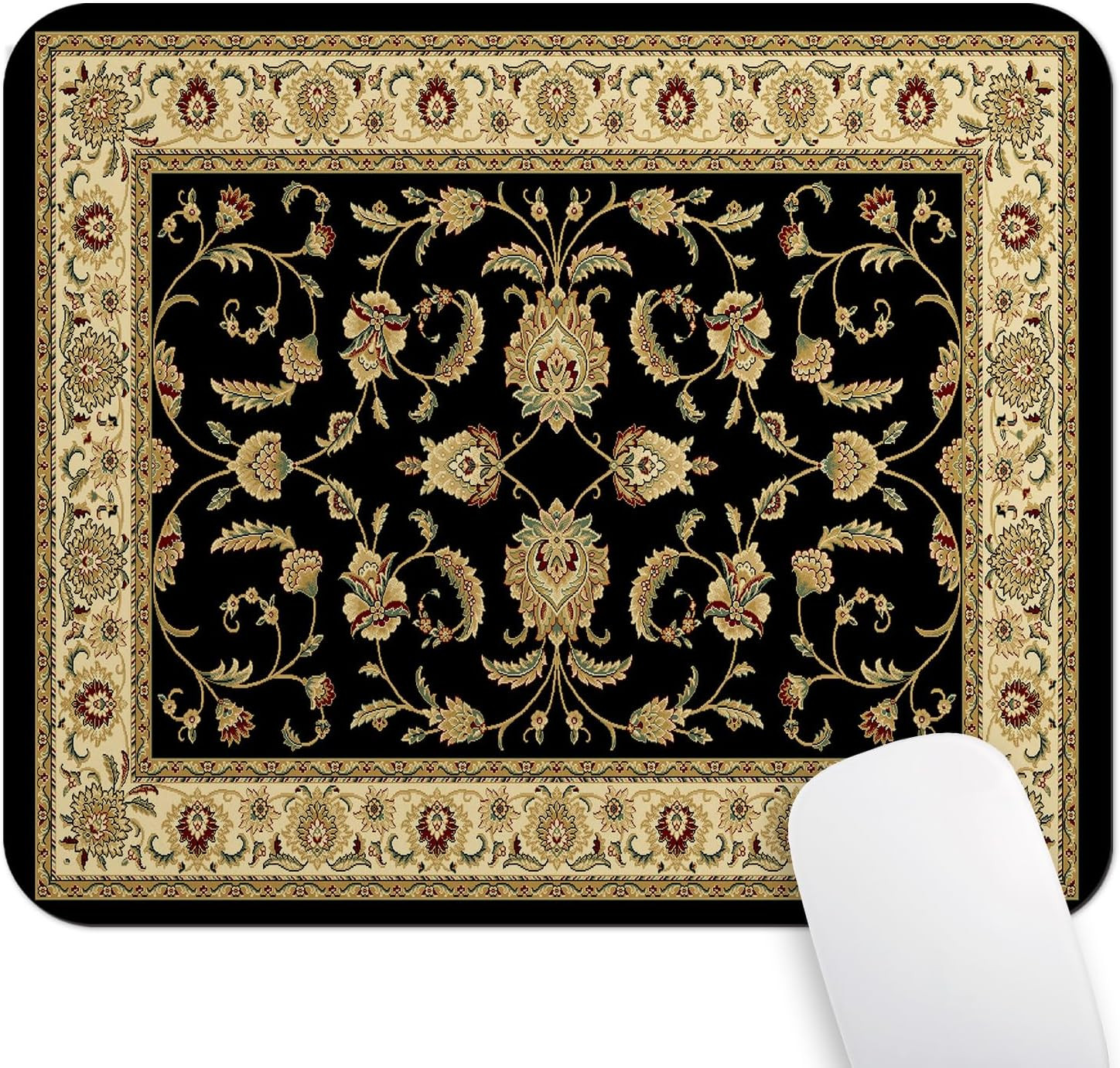 Vintage Oriental Persian Floral Mouse Pad, Retro Classic Flowers Design Black Be