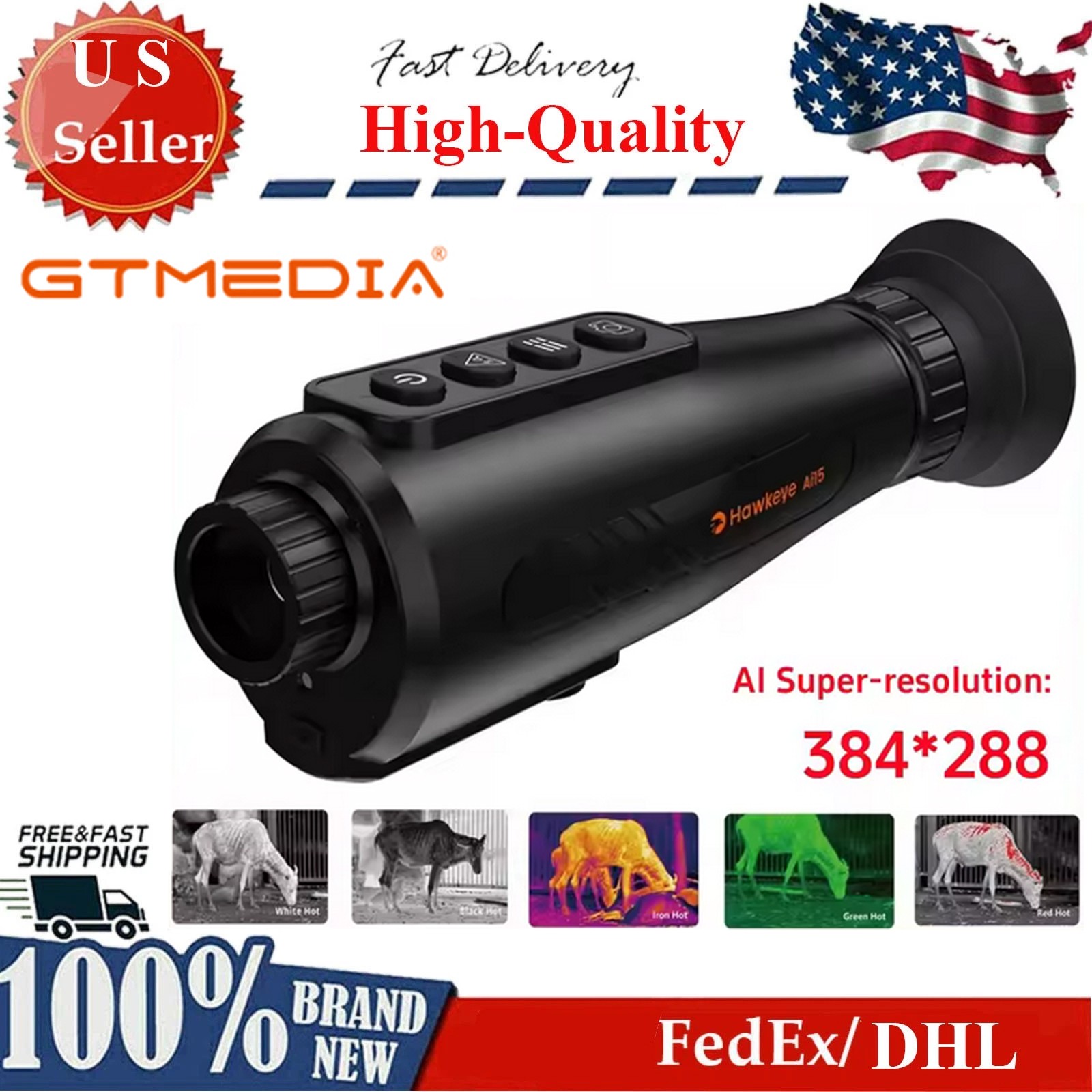 Thermal Imaging Monocular Night Heat Vision Goggles AI 384X288 60Hz 8X Zoom 12μm