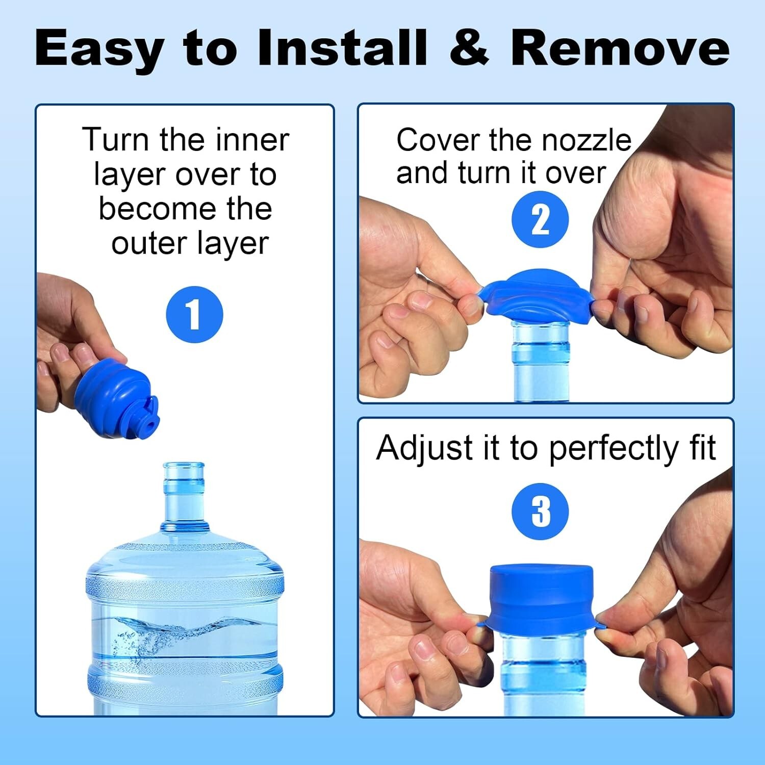 3 & 5 Gallon Water Jug Cap, 3 Pack Reusable Food Grade Silicone Replacement Cap