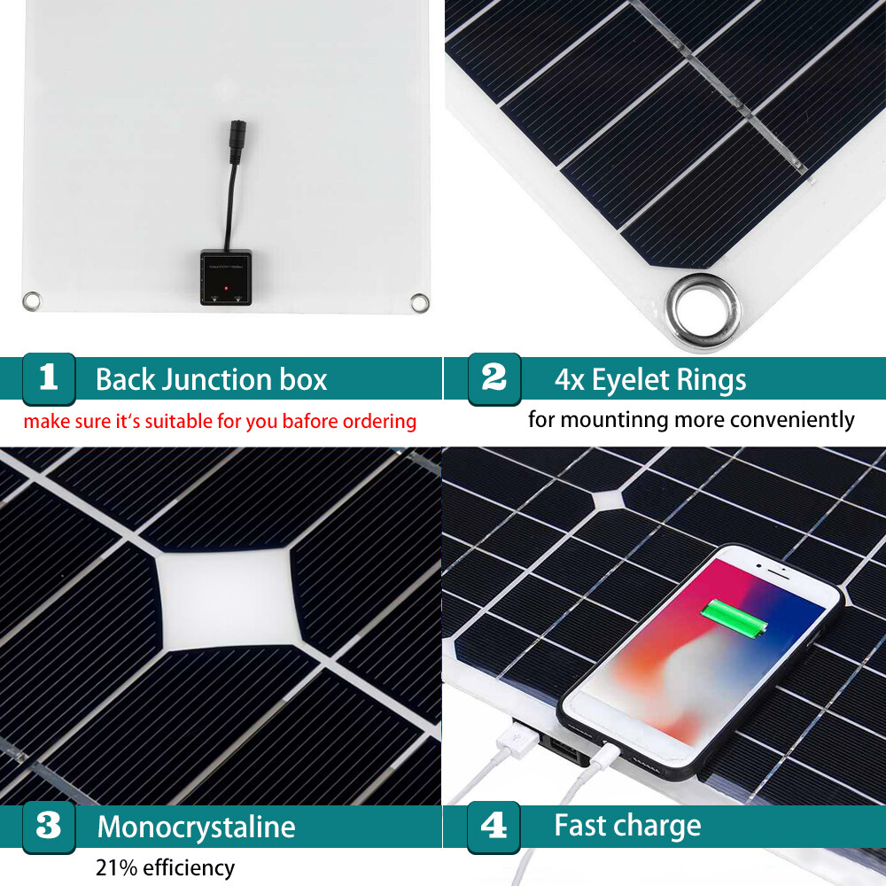 200 Watts Solar Panel Kit 100A 12V Battery Charger Controller Caravan Boat RV US
