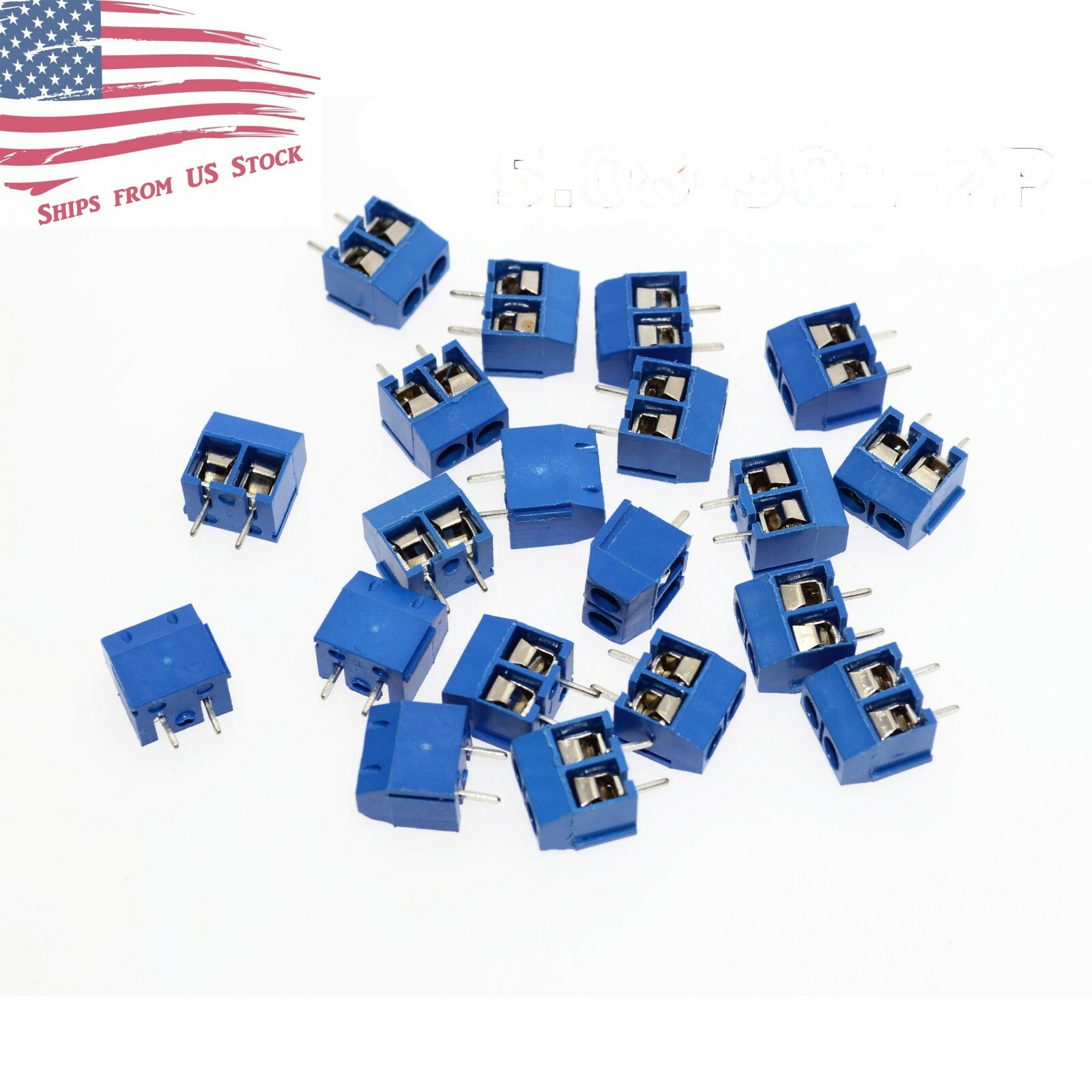 10 Pcs 2-Pin Screw Terminal Block Connector 5.08mm Pitch PCB Mount Blue 10X