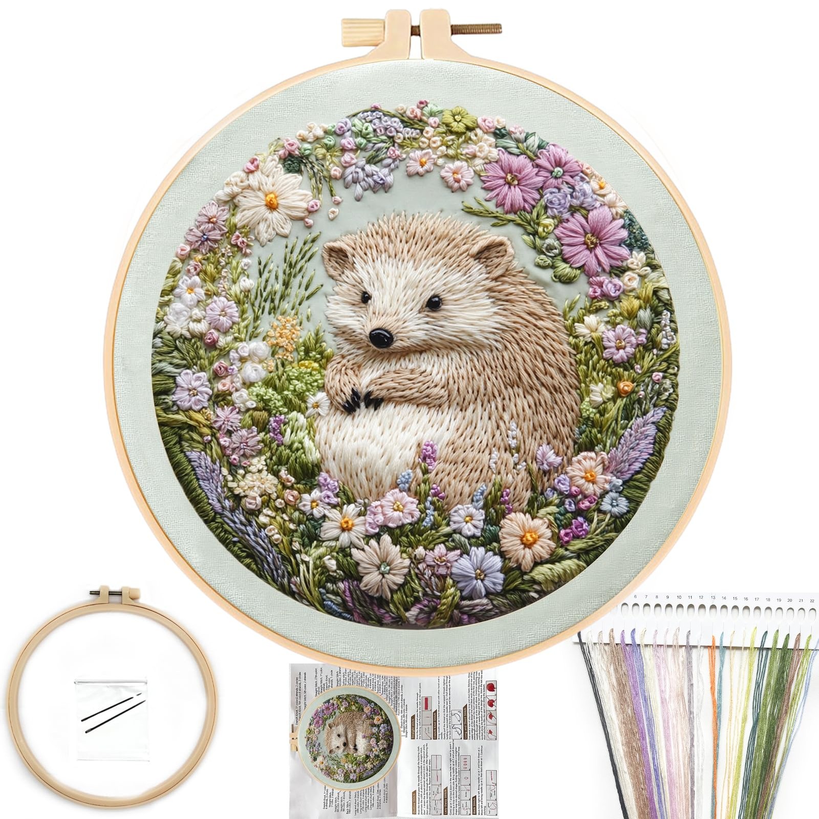 FONNUY Embroidery Kit for Beginners, Cute 8 inches x 8 inches, Adorably Spiky