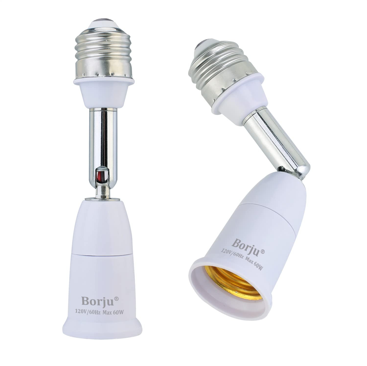 Light Socket Extender [2-Pack], 4.5 Inch Extension, 360° White
