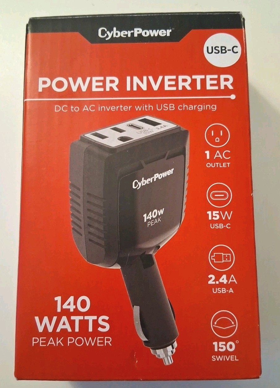 CyberPower M140BUC 1 Outlet 140 Watt Power Inverter with USB-C & A Port NEW!