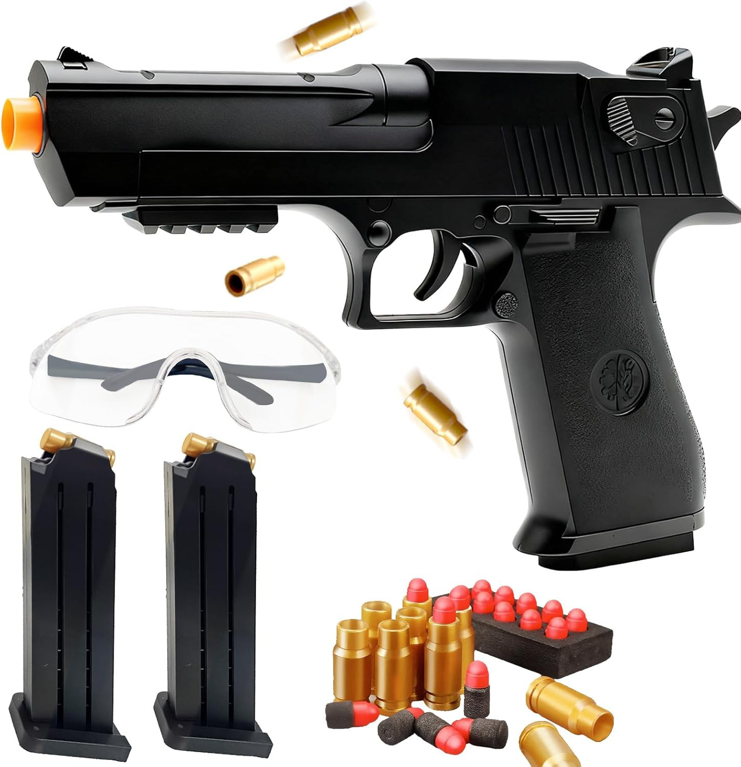 Manual Shell Ejecting Tactical Toy Blaster - Desert Black with Orange Tip, Inclu