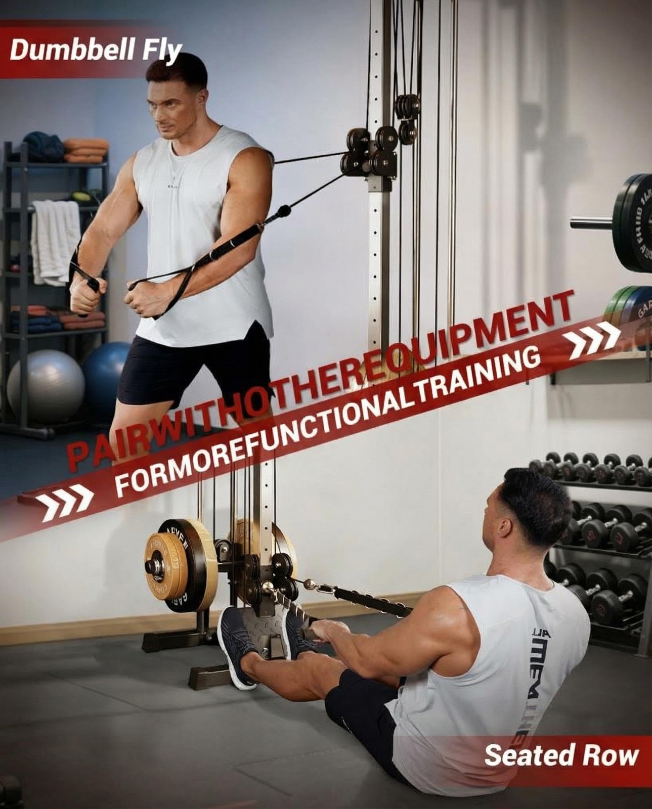 Wall Mount Lat Pulldown Machine,18-Position Adjustable Dual Pulley Cable Station