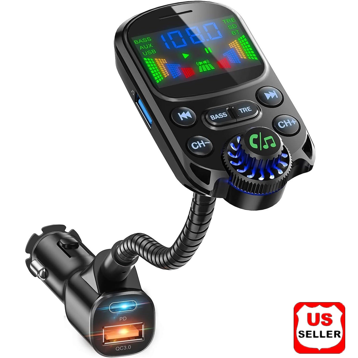 Car Bluetooth FM Transmitter Radio MP3 Wireless Adapter Hands-Free 3Port Charger