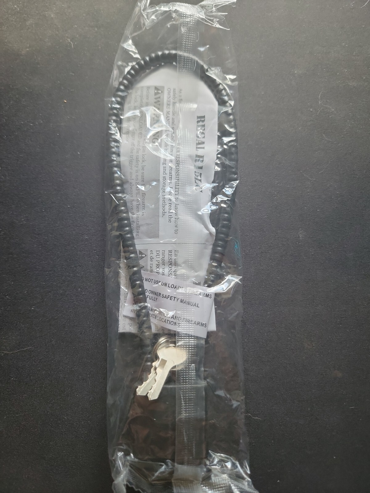 Regal R15LC Firearm Black Cable Lock With 2 Keys & Instructions
