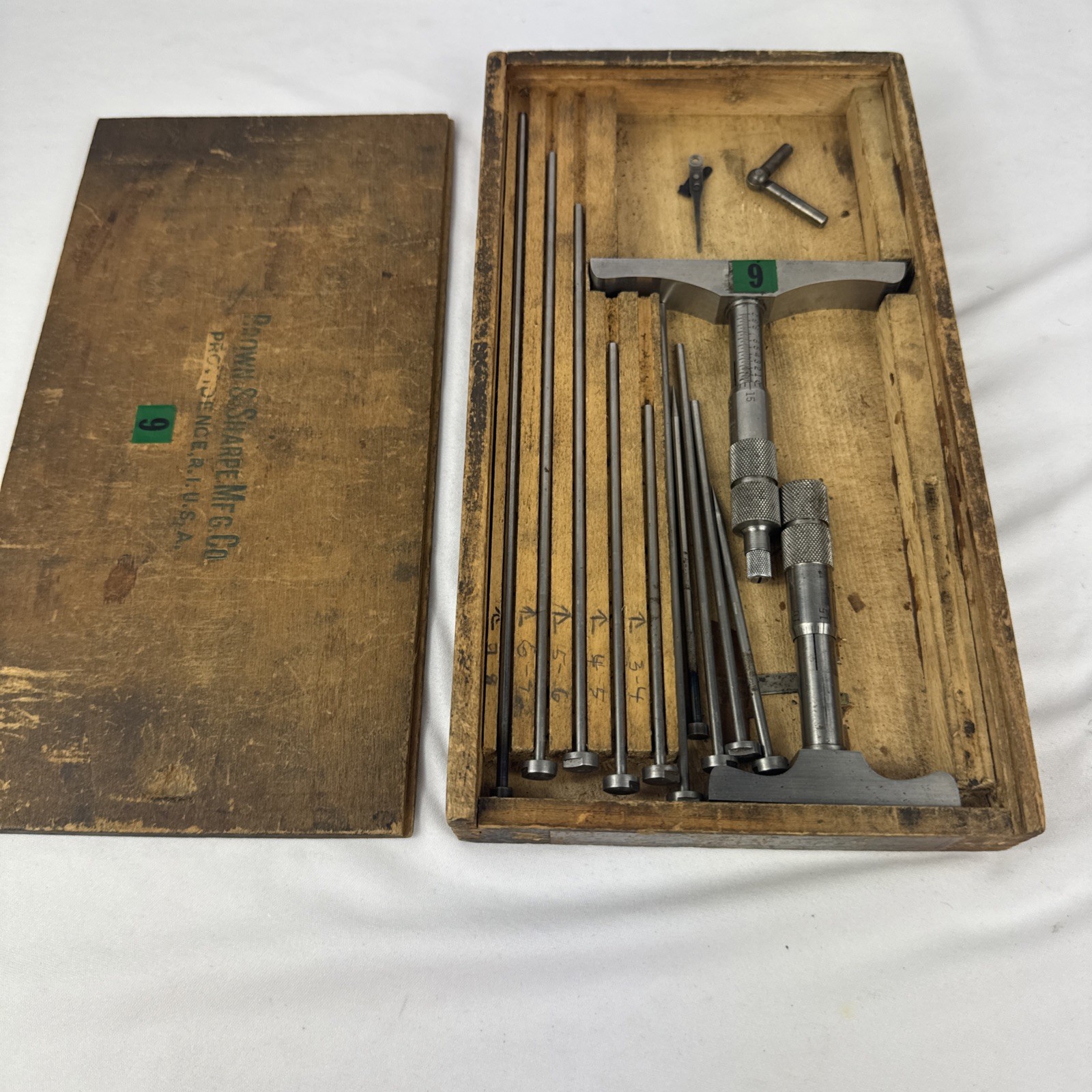 2 Brown & Sharpe No. 607 & 10 Rods - Micrometer Depth Gauges Machinist Tool