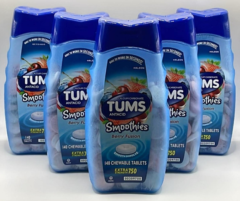 5PK Tums Antacid Smoothies Berry Fusion 750MG ~140 Chewable Tablets EA~EXP 4/27+