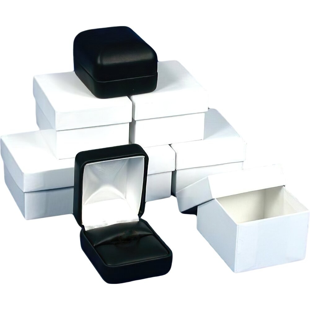 Ring Boxes Black Faux Leather Jewelry Case Display