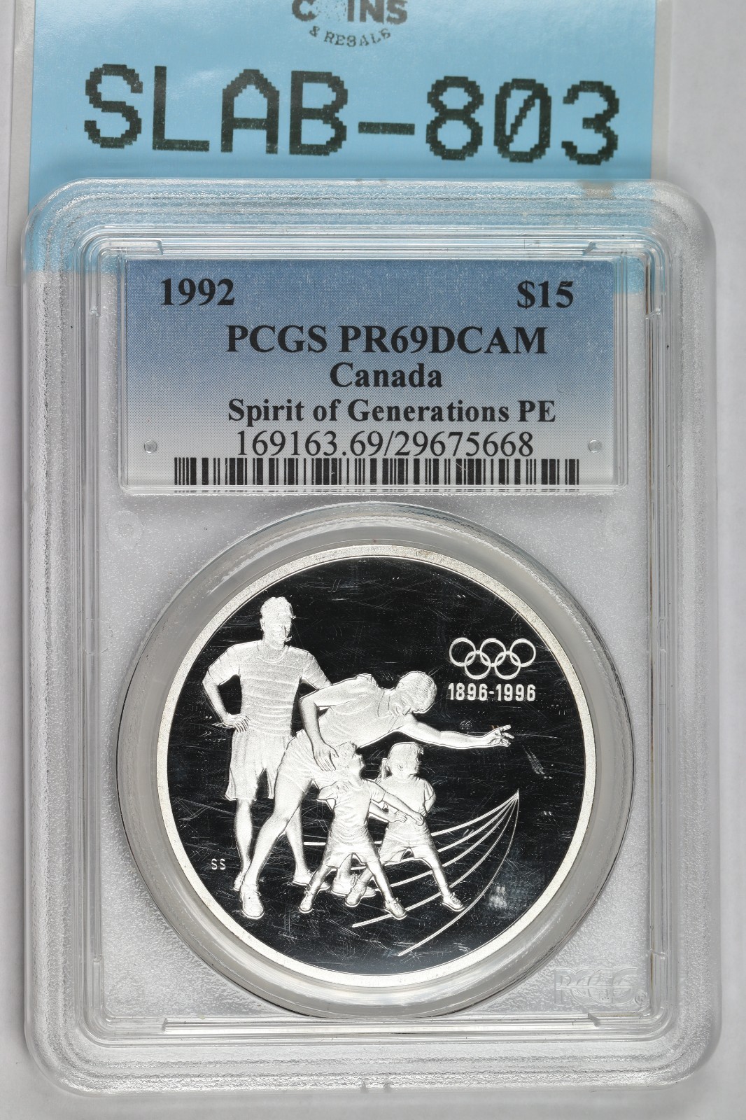 1992 CANADA $15 SILVER SPIRIT OF GENERATIONS PE PCGS PR69 DEEP CAMEO SLAB-803