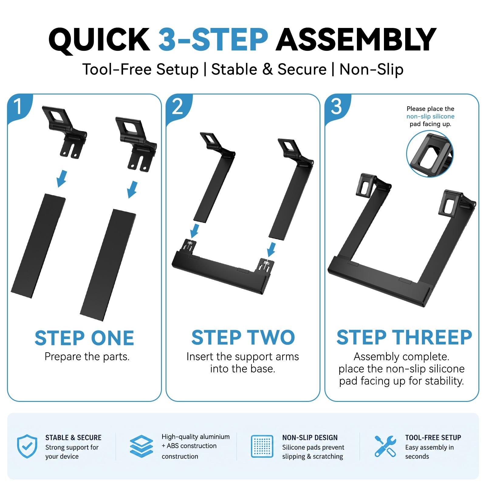Laptop Stand for Desk ABS+Metal Portable Computer Riser Notebook Holder Print...